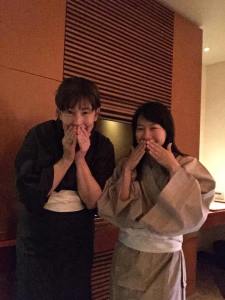 Wearing yukata robes at Peninsula Tokyo